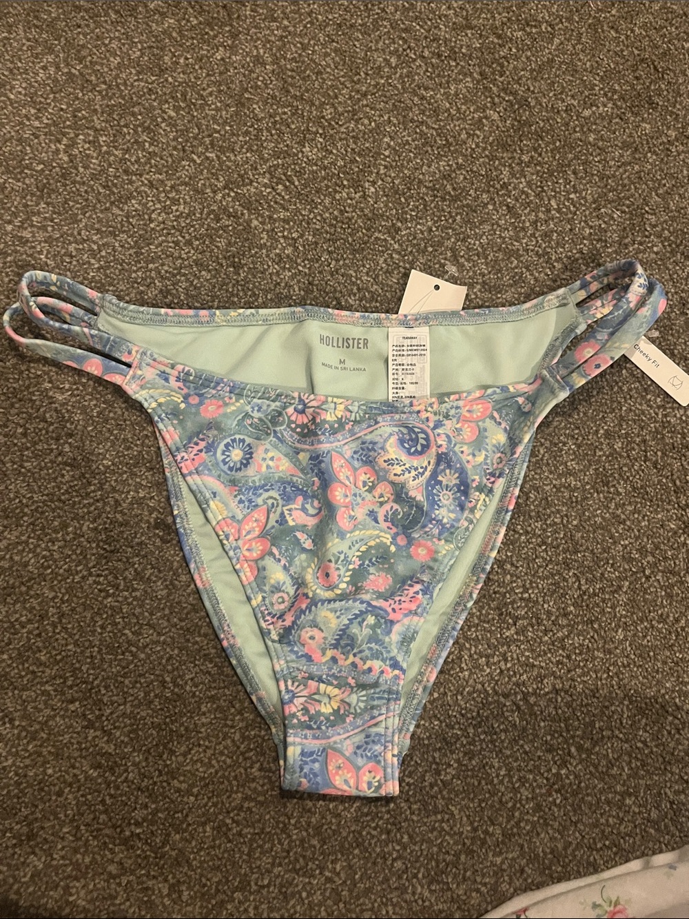 Hollister Paisley Bikini Bottoms in Light Blue & Pink